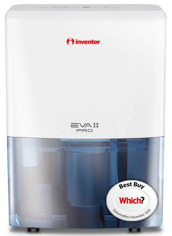 Inventor EVA II PRO dehumidifier, modern design, translucent tank, best buy award.