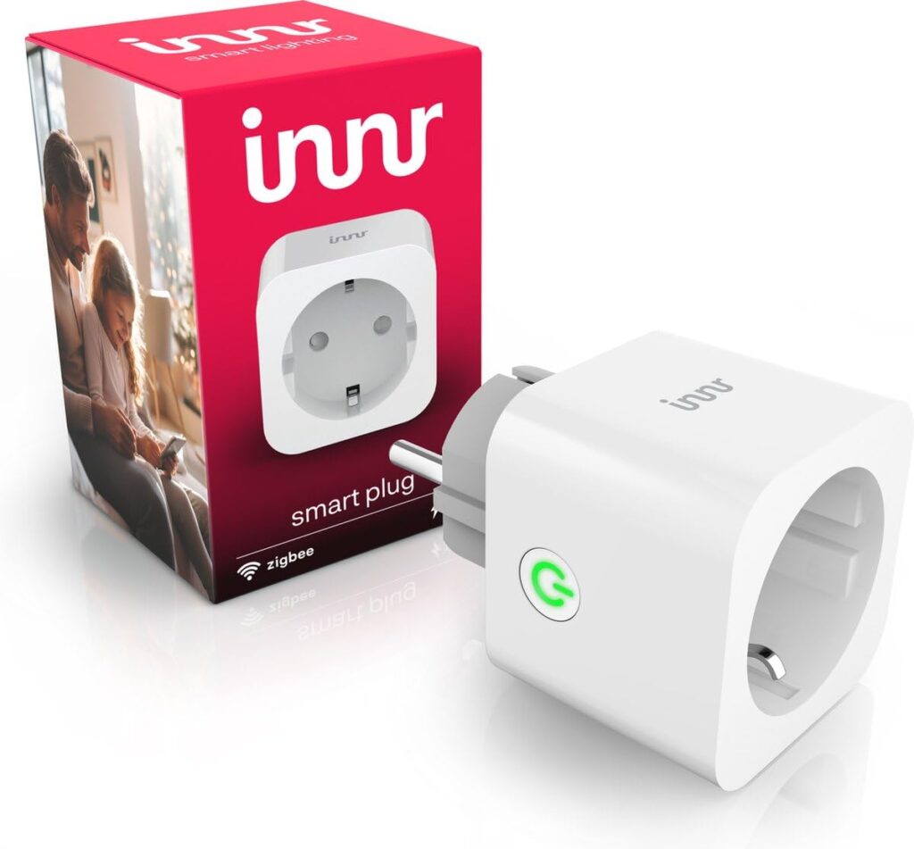Smart plug innr with Zigbee, enhancing home connectivity and energy management.