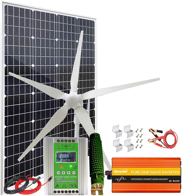 700W Wind Solar Hybrid Kit for RV 12V Battery Charger with 1x 100W Mono Solar Panel | 1x 600W Wind Turbine Generator | 100W Inverter | Hybrid MPPT Controller | Mounting Brackets Cables Recensie