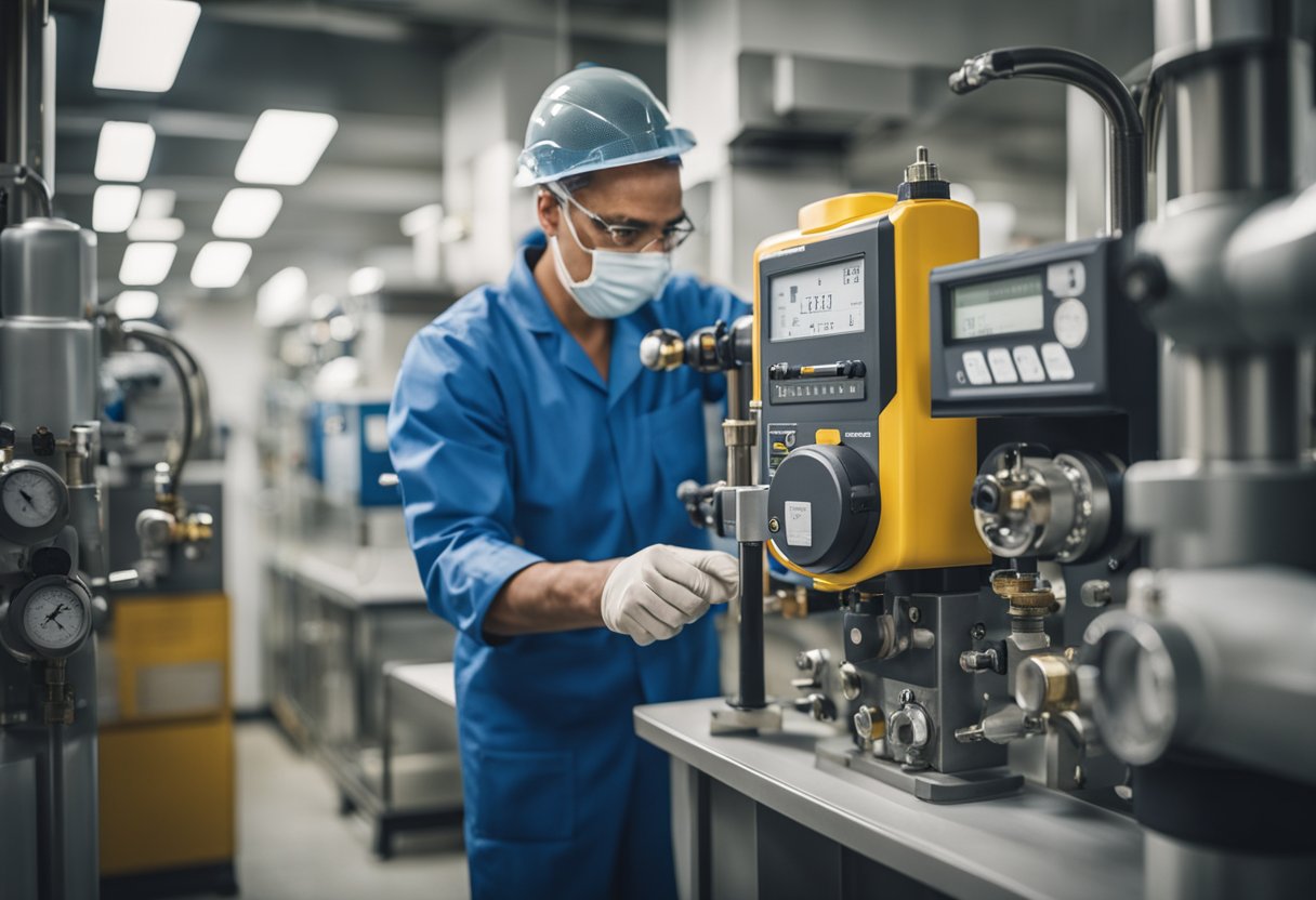 Een wetenschapper die een gasmeter afstelt met precisiegereedschap