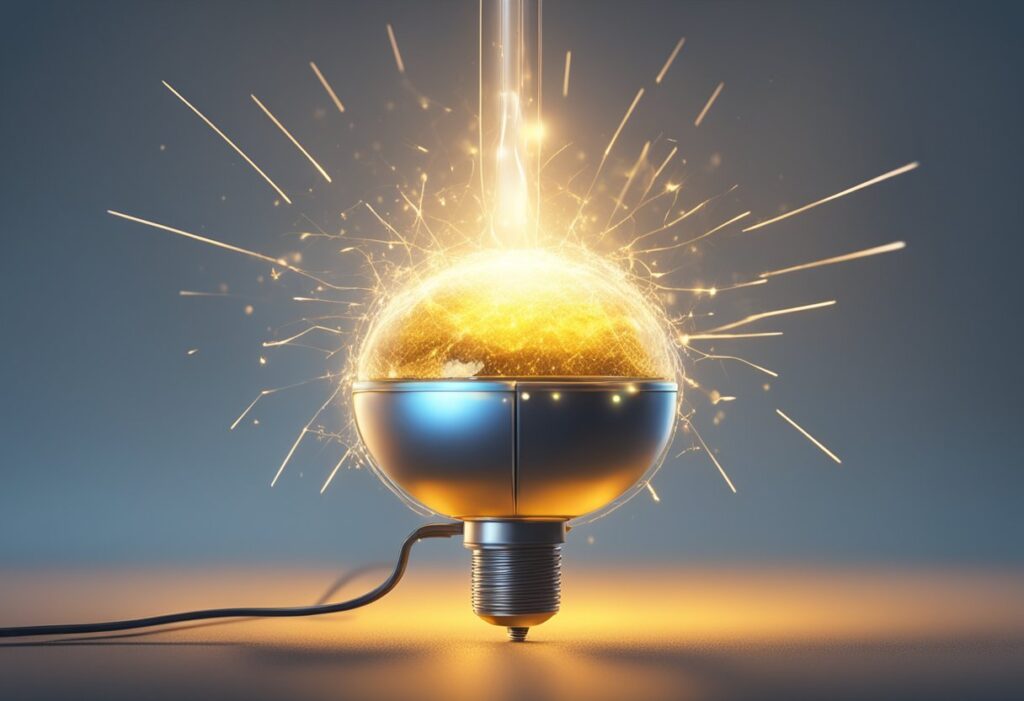 Wat is Elektrode en hoe werkt dit: Een Duidelijke Uitleg 1 Overcharged light bulb glowing with intense energy, symbolizing innovation and powerful ideas.