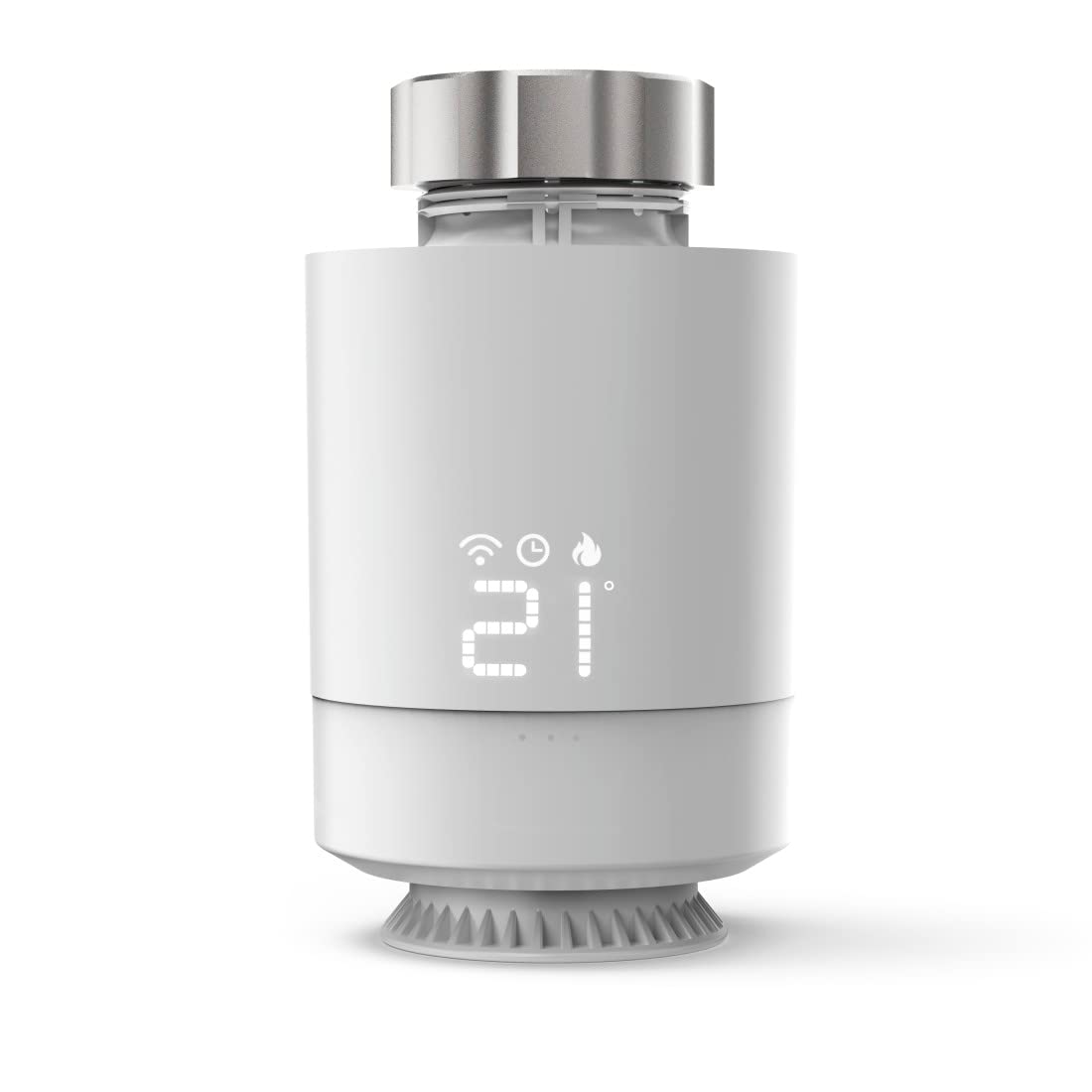 Hama Slimme Radiatorthermostaat Recensie: Beste Keuze? 5 Smart thermostat valve for radiators with digital display showing 21°, Wi-Fi, and flame icons.