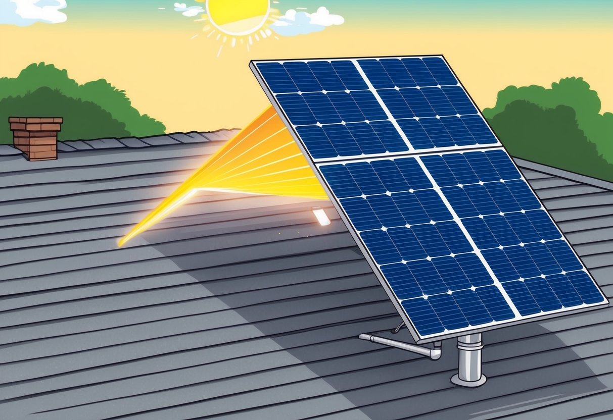 Energie informatie: 7 essentiële feiten die je vandaag moet weten 4 Een zonnepaneel op een dak, met zonlicht dat de cellen raakt en energie genereert