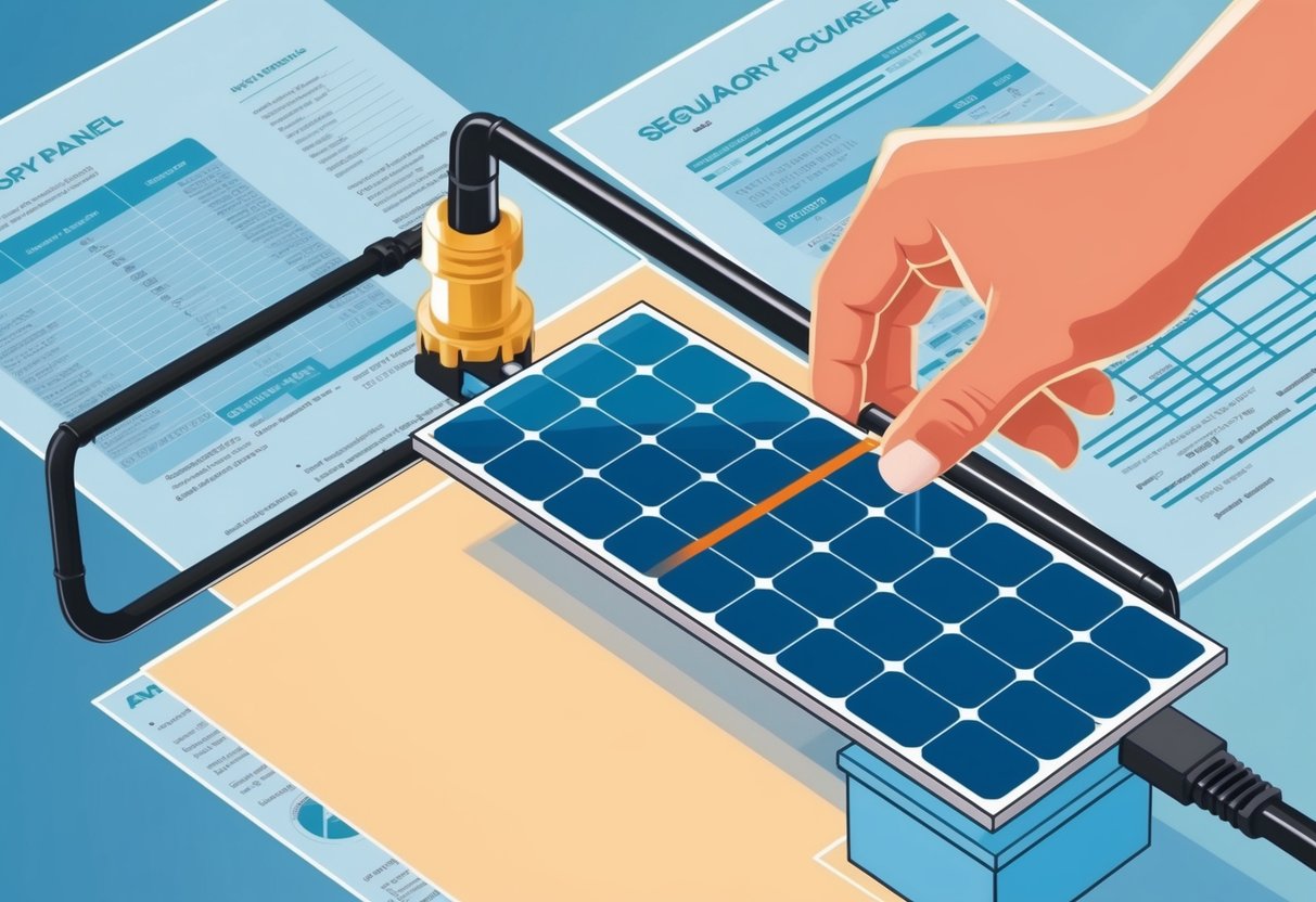 DIY Solar: 5 Eenvoudige Stappen Voor Zelfgemaakte Zonnepanelen 10 Een zonnepaneel dat wordt aangesloten op een elektriciteitsnet, met regelgevende documenten en richtlijnen op de achtergrond