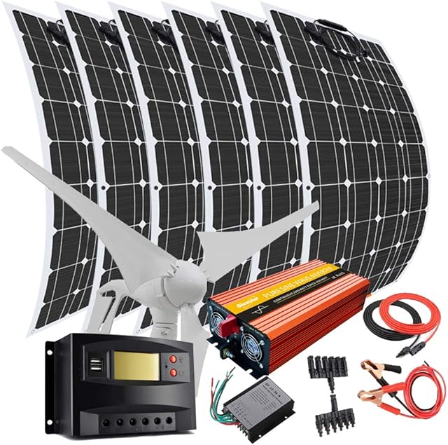 Solar Panel Kit, 100W Wind Solar Generator Kit With 200W Inverter: 400W Wind Turbine & 6 Pieces 100W Solar Panels & Charge Controllers & Accessories Recensie