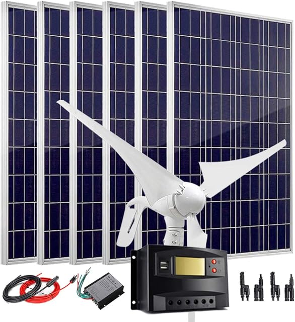 Solar Panel Kit, 100W 24V Wind Solar Off Grid System For Marine: 400W Wind Turbine Generator + 6Pcs 100 Watt Polycrystalline Solar Panel Recensie